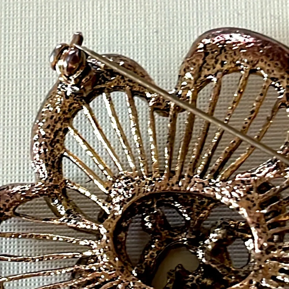 Bohemian Style Floral‎ Brooch with Pink and Amber Accents